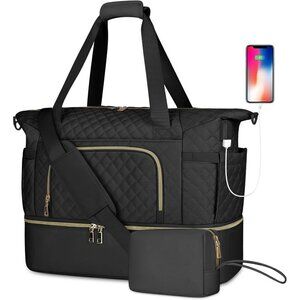 Large Travel Duffle Bag for Women, Waterproof with Shoe Compartment & USB